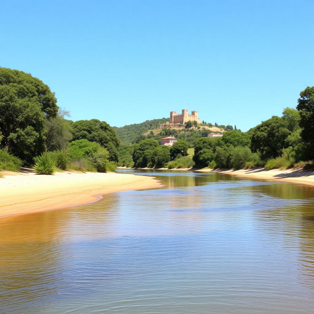 Praia Fluvial do Alamal com o Castelo de Belver ao fundo