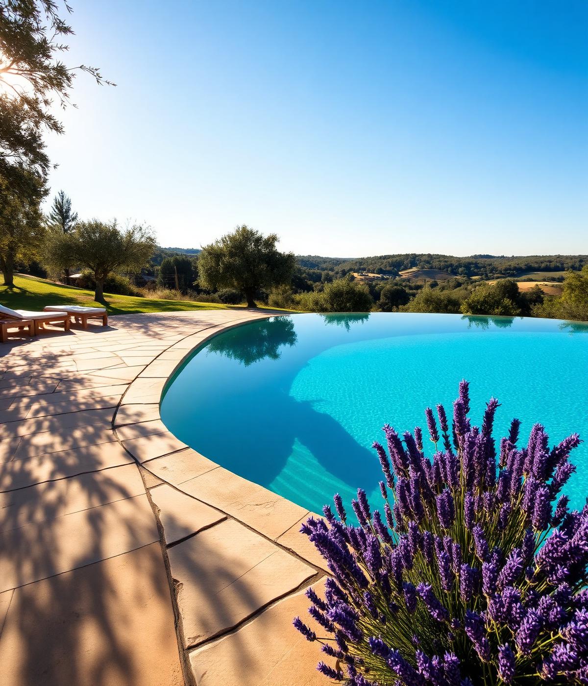 Piscina privada rodeada por oliveiras